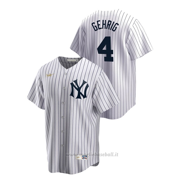 Maglia Baseball Uomo New York Yankees Lou Gehrig Cooperstown Collection Primera Bianco